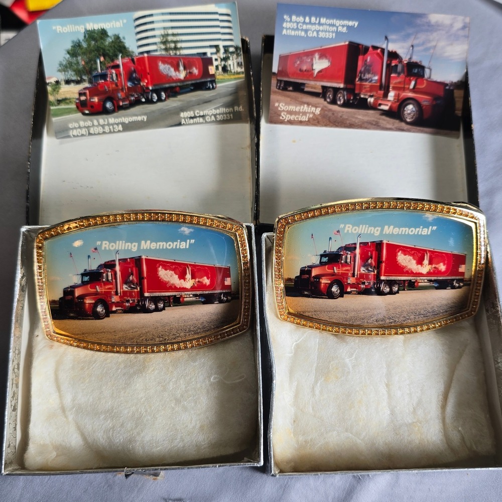 Vintage Alumaline "Rolling Memorial" Space‎ Shuttle Trucker Belt Buckle Set 2pc
